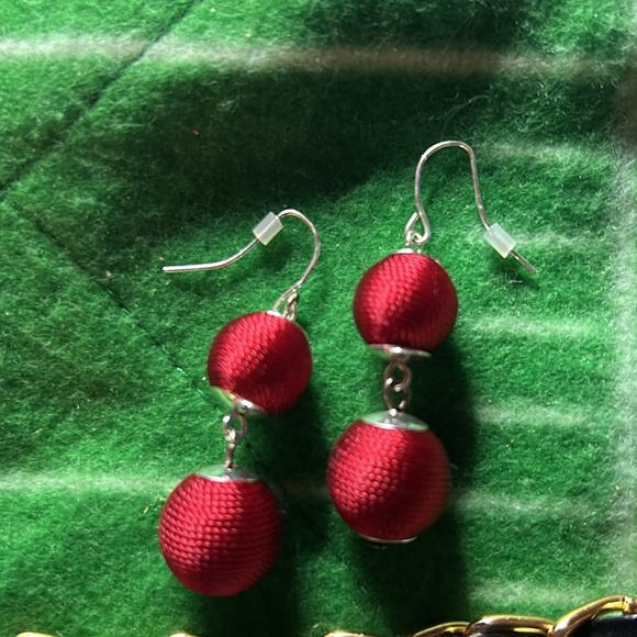 Thread Wrapped red Drop Earrings - Picture 3 of 5
